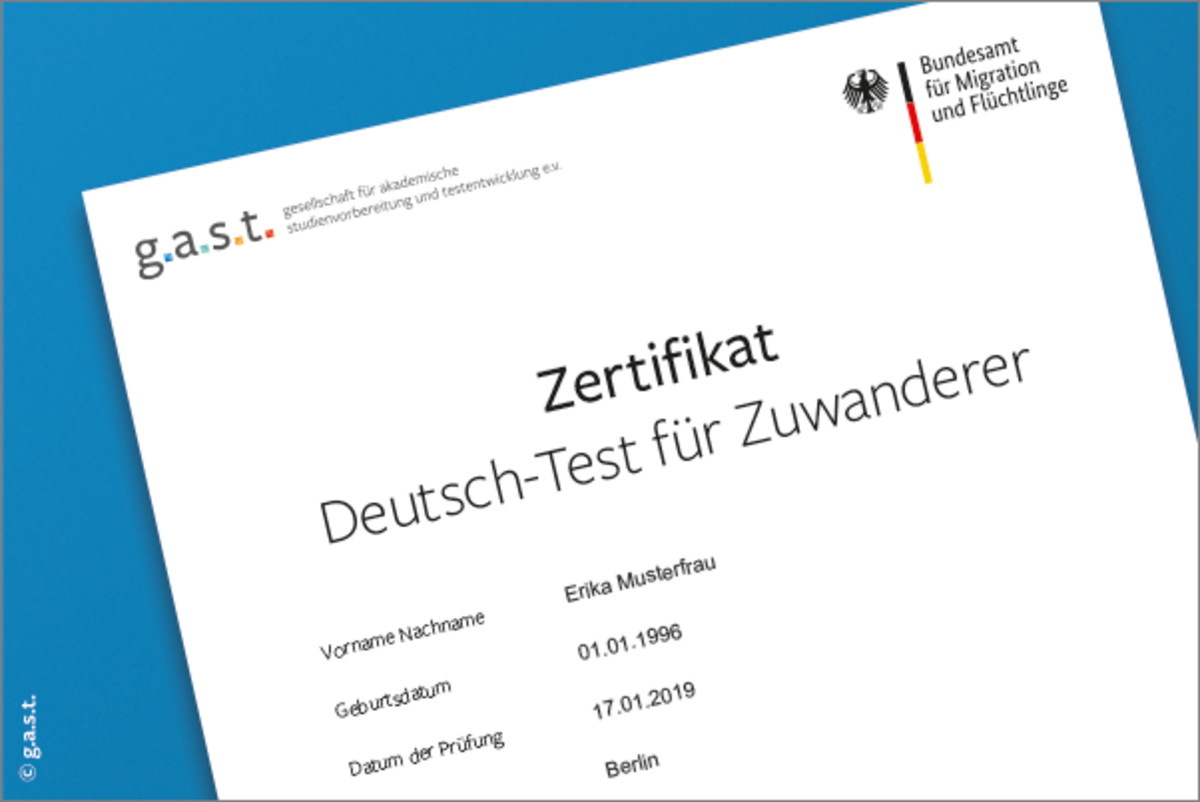 Das DTZ-Teilnehmerzertifikat Deutsch-Test für Zuwanderer