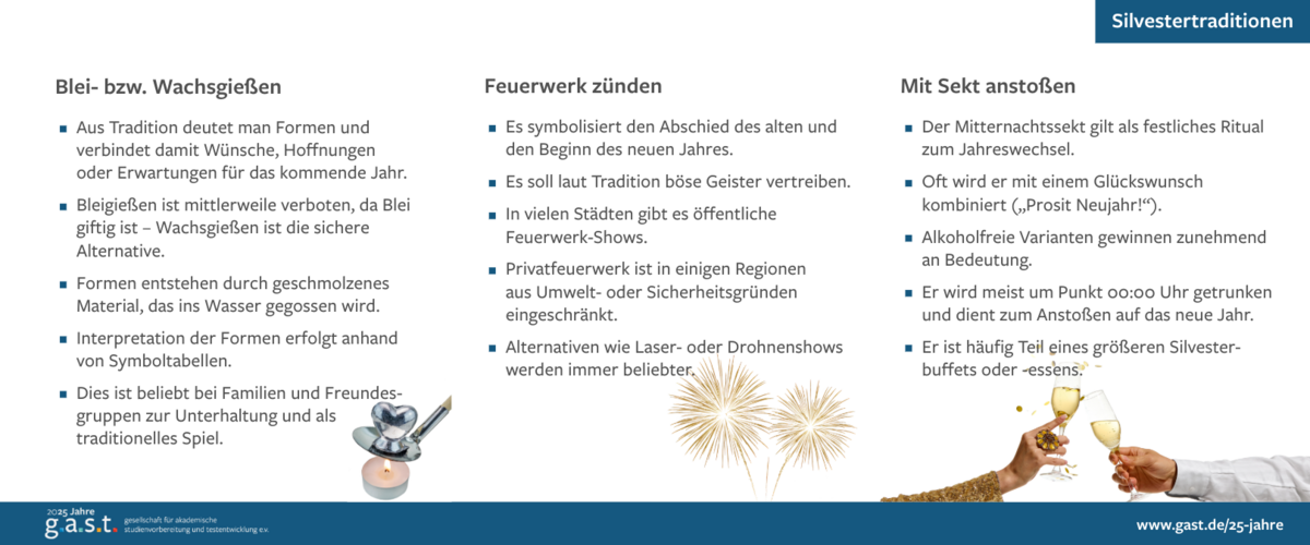Silvestertraditionen in Deutschland - Wachsgießen, Feuerwerk, Anstoßen | AdobeStock Imagebild zum Thema Silvestertraditionen in Deutschland, Wachsgießen, Feuerwerk, Anstoßen