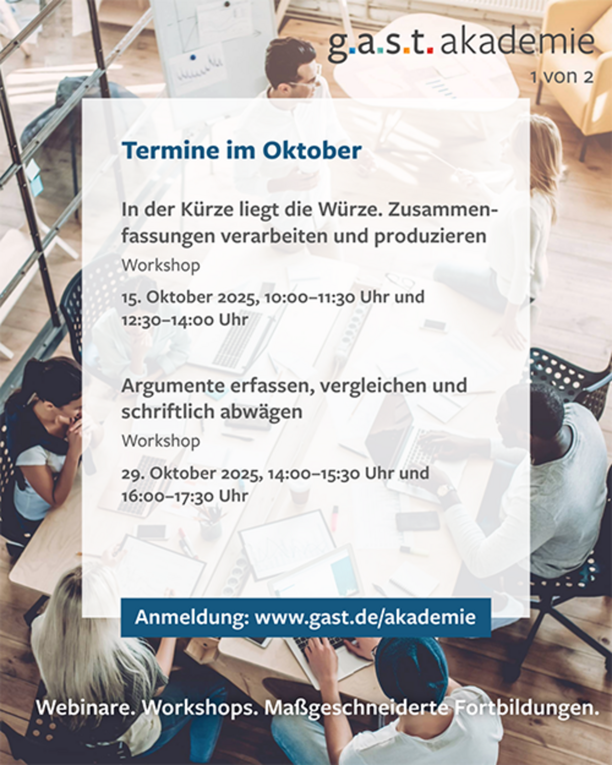 Imagebild mit den Workshop-Terminen im Oktober 2025.